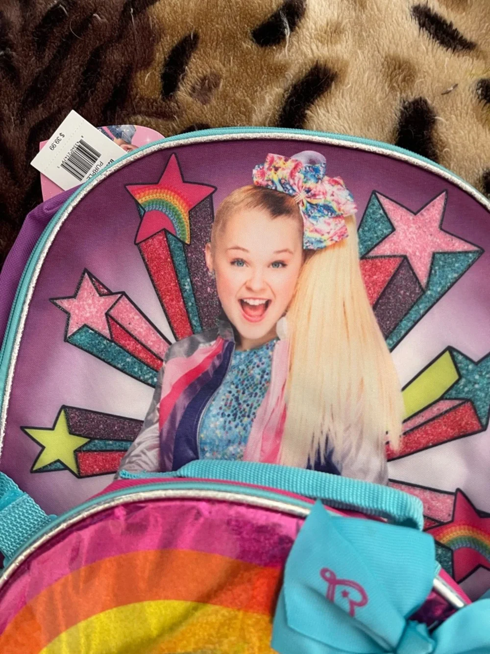 JoJo Siwa Pink Purple Turquoise Rainbow Kids Backpack with Bow Accent